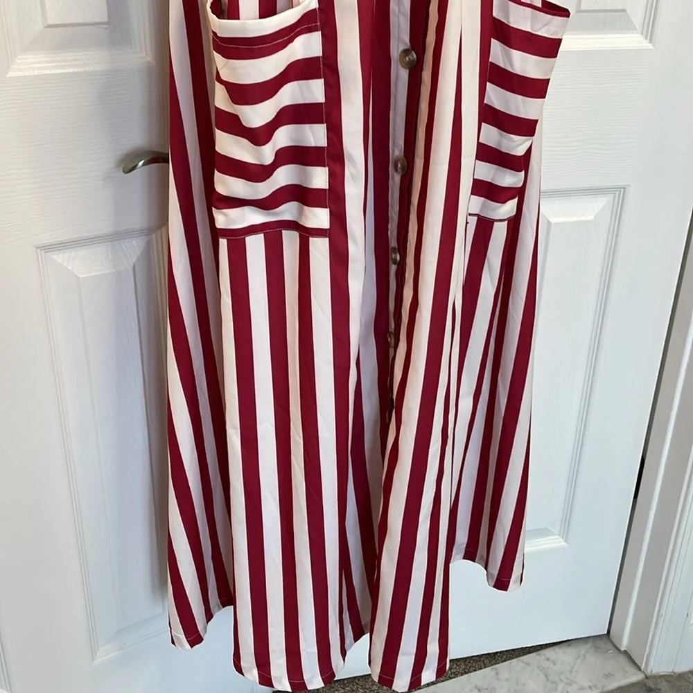 ZARA ZAFUL RED & WHITE STRIPE SPAGHETTI STRAP LONGER DRESS SIZE MEDIUM or 6